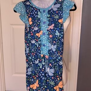 Millie Loves Lily 14 Euc Girls Navy Butterfly Floral Ruffle Dress - Blue